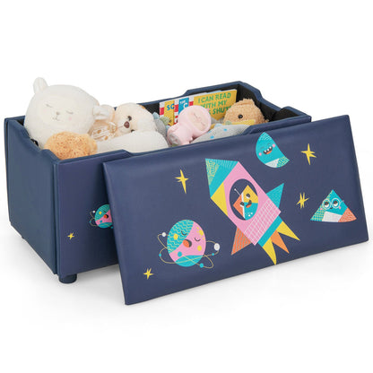 Kids Wooden Upholstered Toy Storage Box with Removable Lid-Blue
