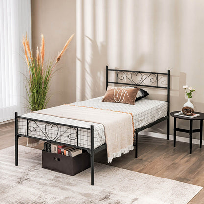 Twin XL Metal Bed Frame with Heart-shaped Headboard-Black