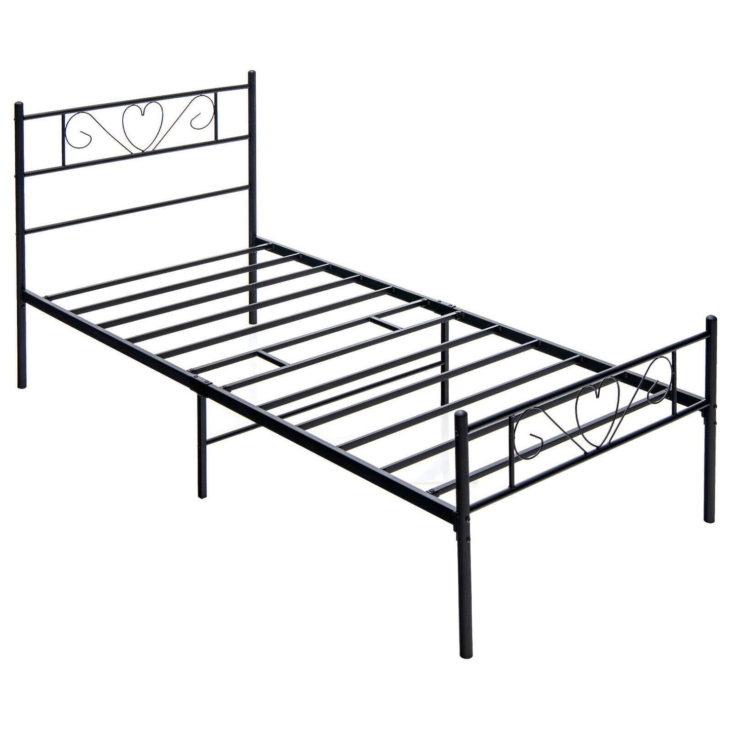 Twin XL Metal Bed Frame with Heart-shaped Headboard-Black