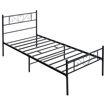 Twin XL Metal Bed Frame with Heart-shaped Headboard-Black