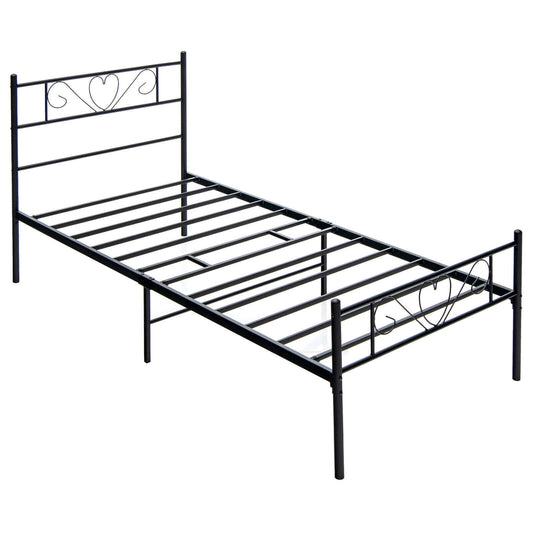 Twin XL Metal Bed Frame with Heart-shaped Headboard-Black
