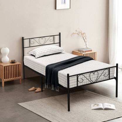 Twin XL Metal Bed Frame with Heart-shaped Headboard-Black