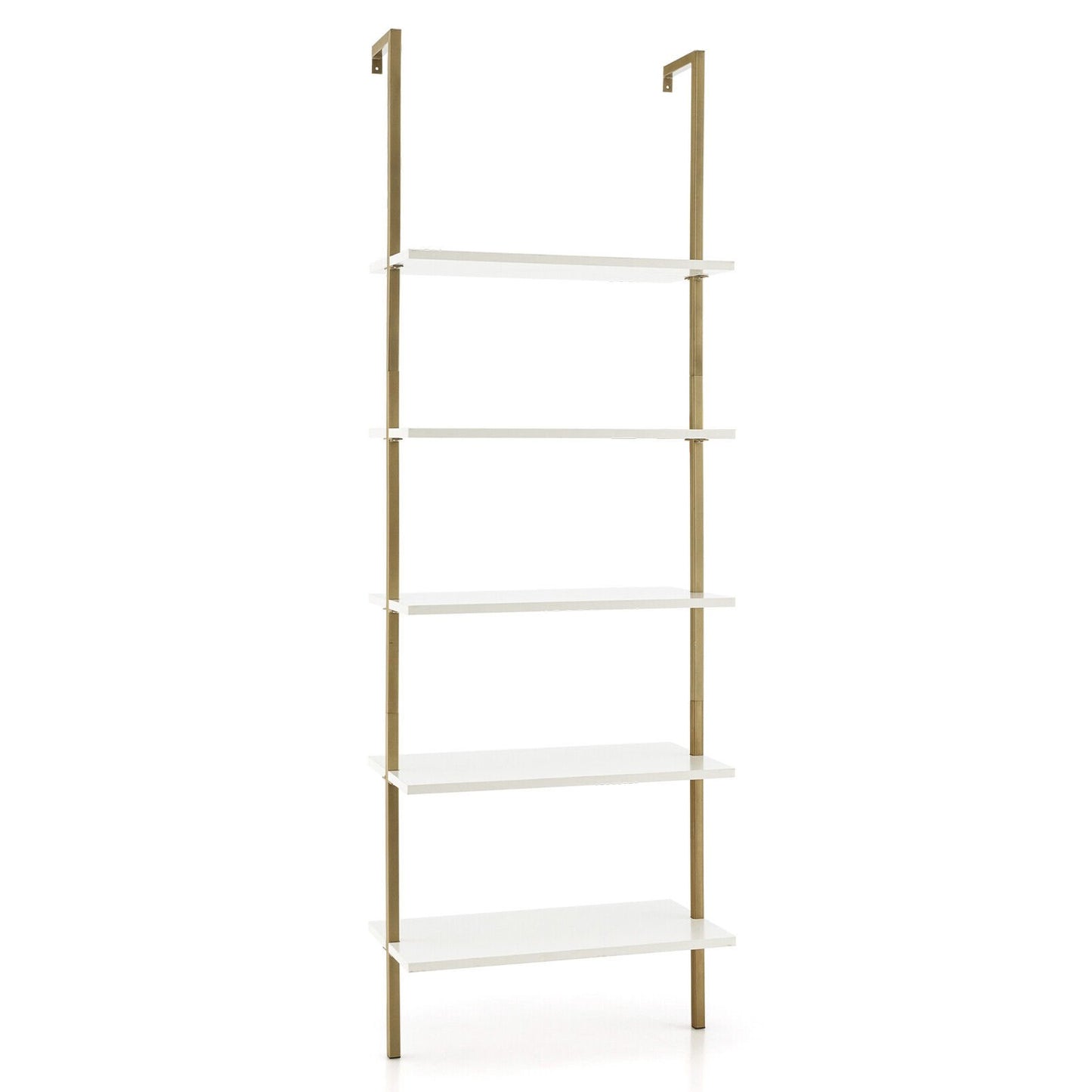 5 Tier Ladder Shelf Wall-Mounted Bookcase with Steel Frame-Brown
