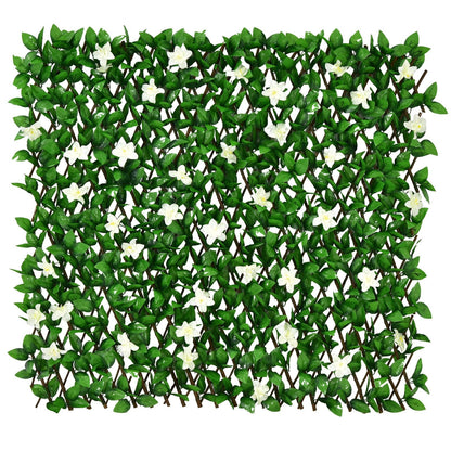 4 Pieces Expandable Faux Ivy Privacy Screen Fence Panel Pack with Flower-Purple
