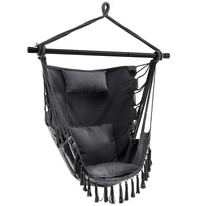 Hanging Rope Swing Chair with Soft Pillow and Cushions-Beige