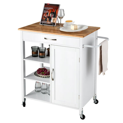 Mobile Kitchen Island Cart with Rubber Wood Top-Black