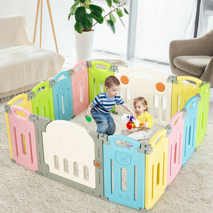 Foldable Baby Playpen 14 Panel Activity Center Safety Play Yard-Beige