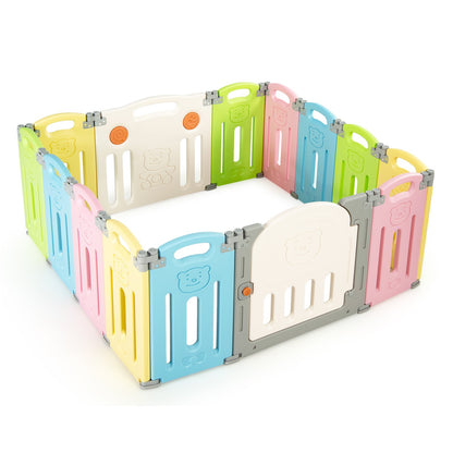 Foldable Baby Playpen 14 Panel Activity Center Safety Play Yard-Beige
