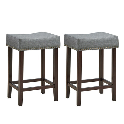 Set of 2 Nailhead Saddle Bar Stools 24 Inch Height