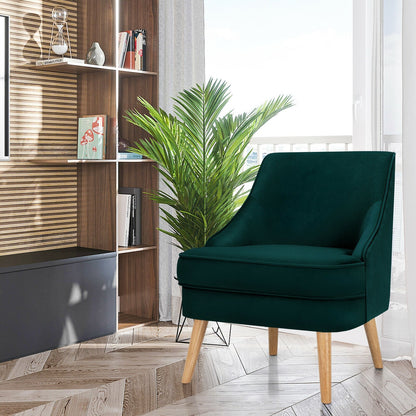Mid Century Velvet Accent Chair with Rubber Wood Legs for Bedroom-Gray