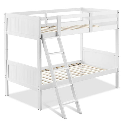 Twin Size Wooden Bunk Beds Convertible 2 Individual Beds-Brown