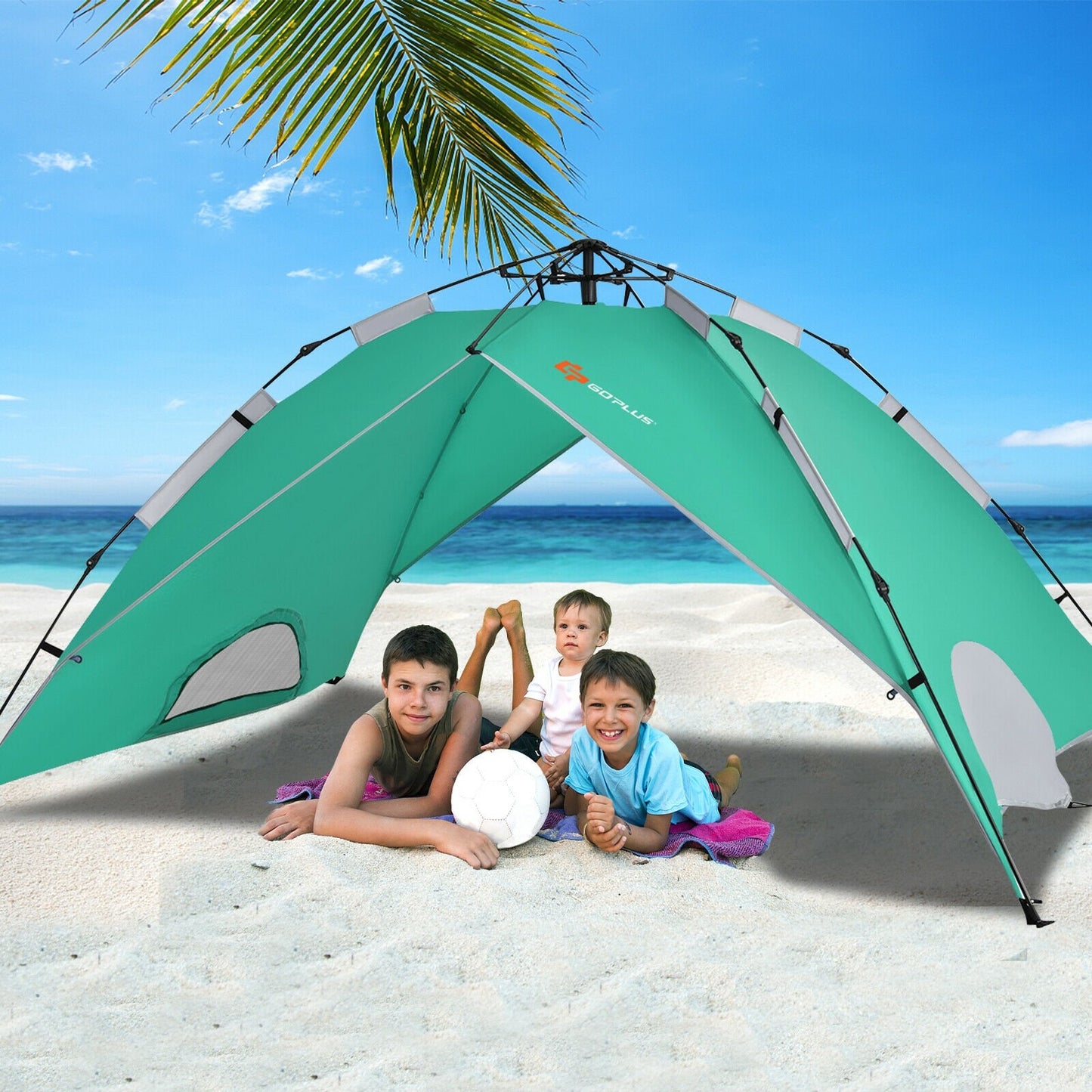 2-in-1 4 Person Instant Pop-up Waterproof Camping Tent-Blue