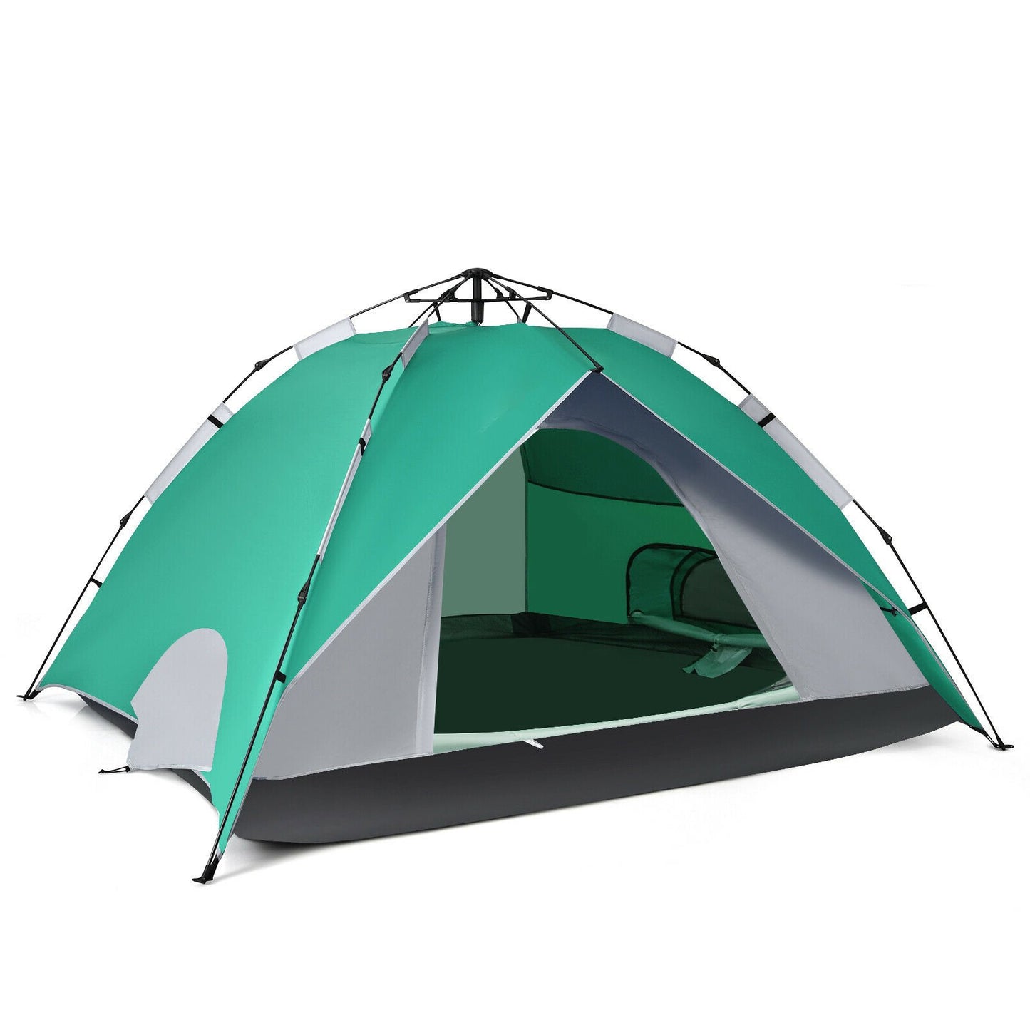 2-in-1 4 Person Instant Pop-up Waterproof Camping Tent-Blue
