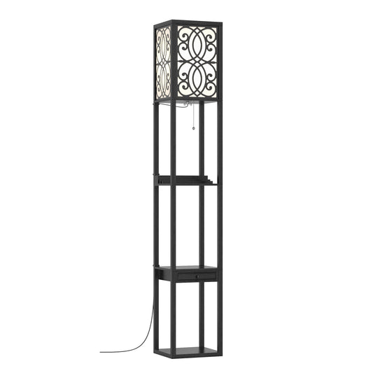 Modern  Standing Shelf Lamp with 1 Power Outlet and 2 USB Ports