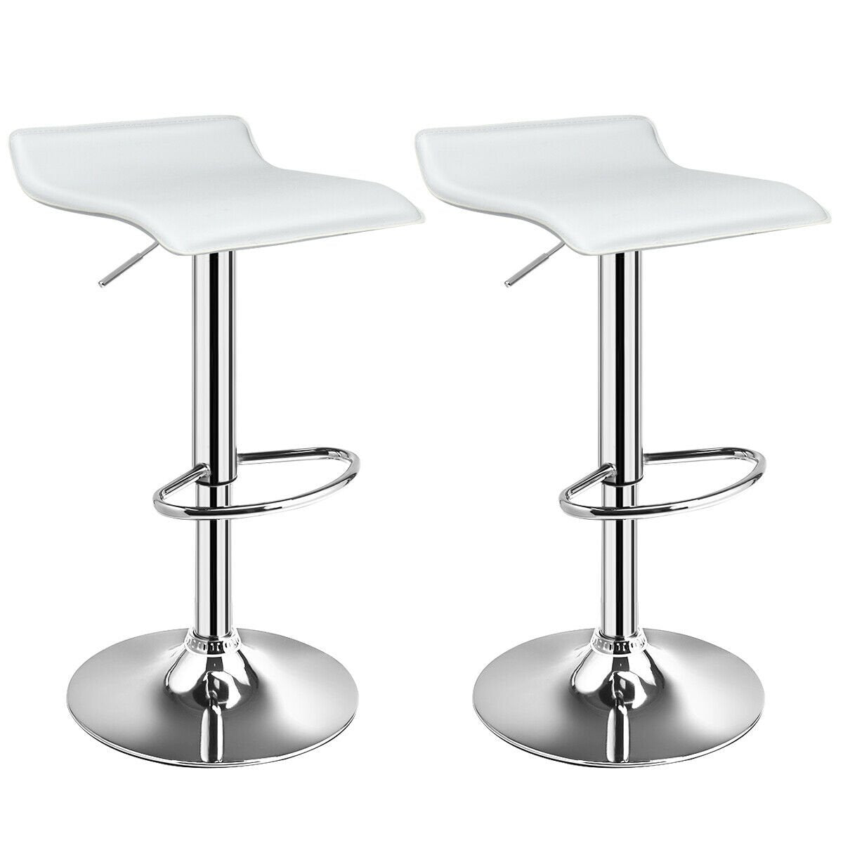 Set of 2 Adjustable PU Leather Backless Bar Stools-Black