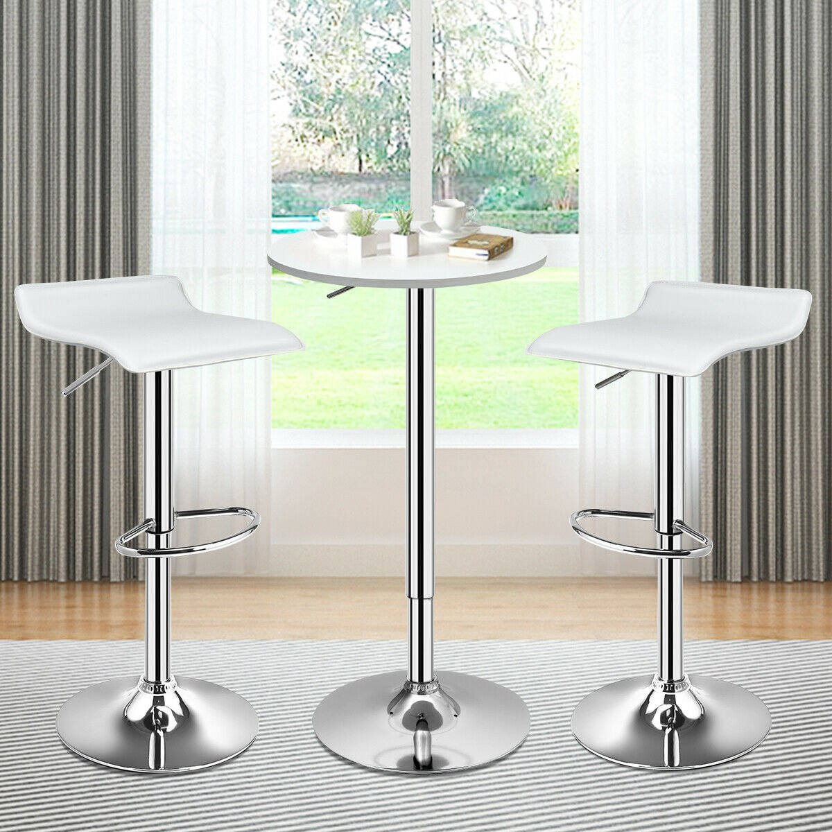 Set of 2 Adjustable PU Leather Backless Bar Stools-Black