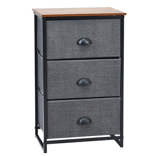 Nightstand Side Table Storage Tower Dresser Chest with 3 Drawers-Black