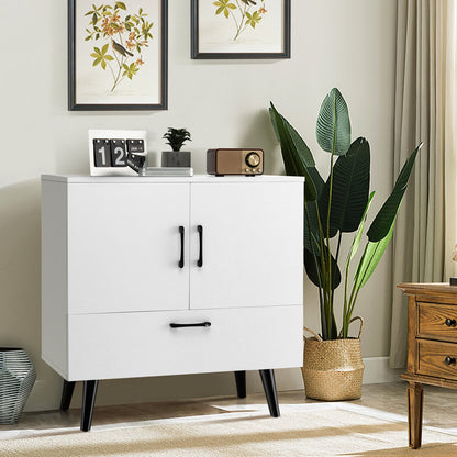 Mid Century Storage Cabinet with 2 Doors and 1 Pull-out Drawer-Rustic Brown