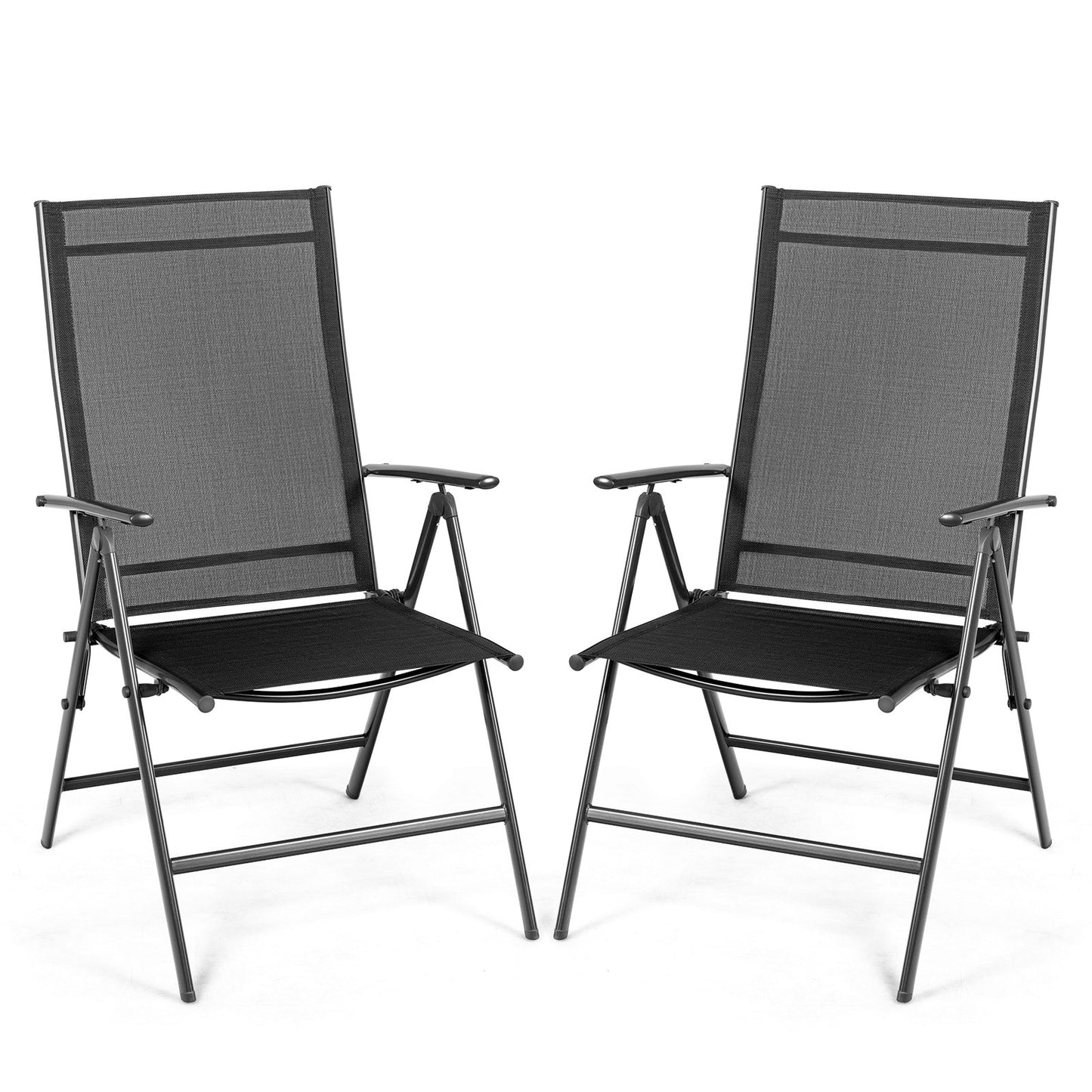Set of 2 Adjustable Portable Patio Folding Dining Chair Recliners-Black