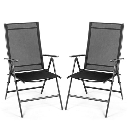 Set of 2 Adjustable Portable Patio Folding Dining Chair Recliners-Black