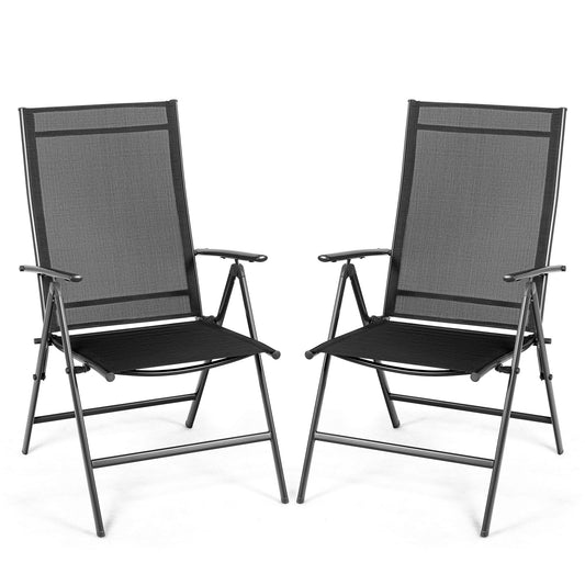 Set of 2 Adjustable Portable Patio Folding Dining Chair Recliners-Black