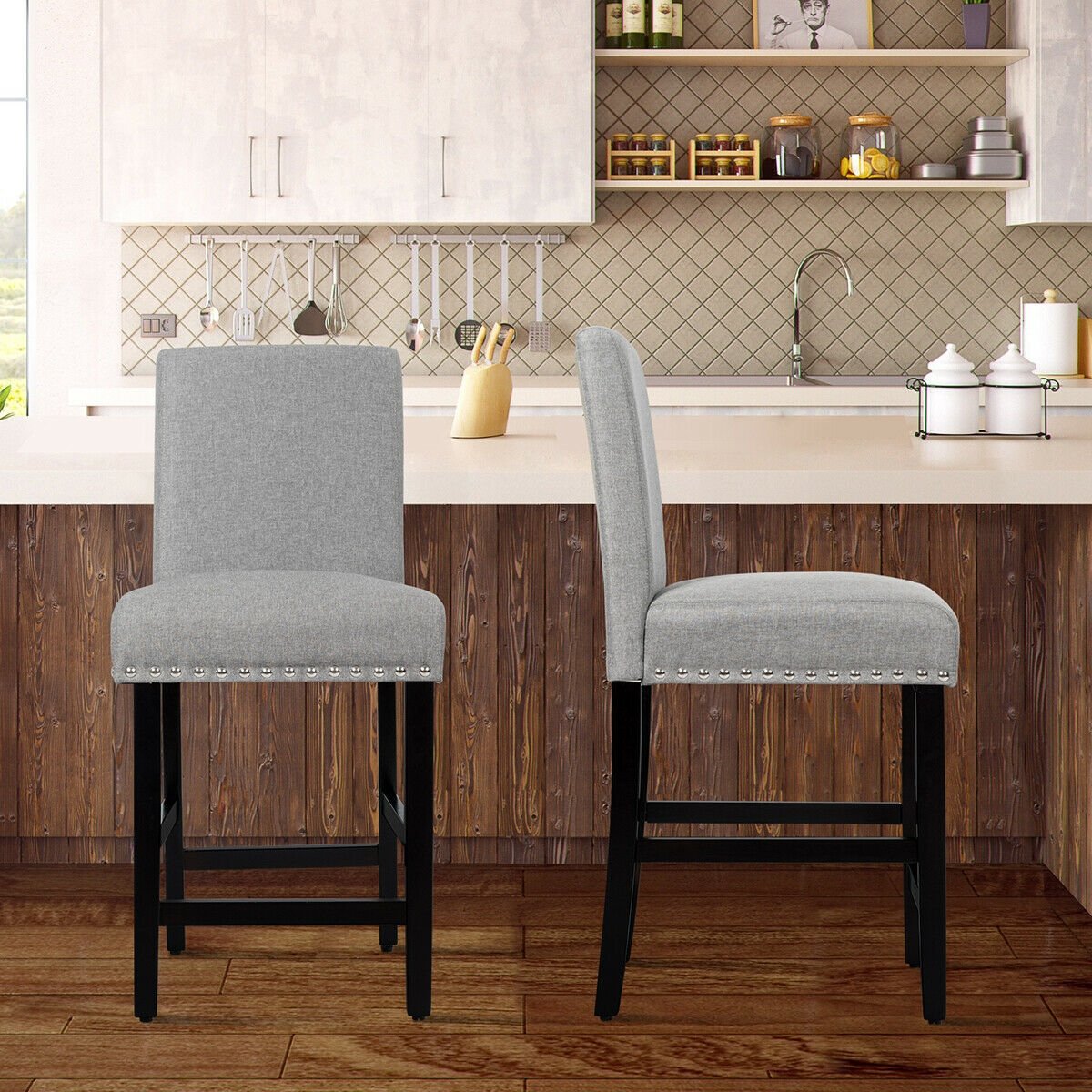 25 Inch Kitchen Chairs w/ Rubber Wood Legs-Beige