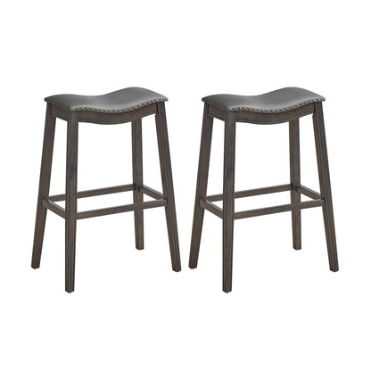 Set of 2 29 Inch Backless Wood Nailhead Barstools with PVC Leather Seat-Black