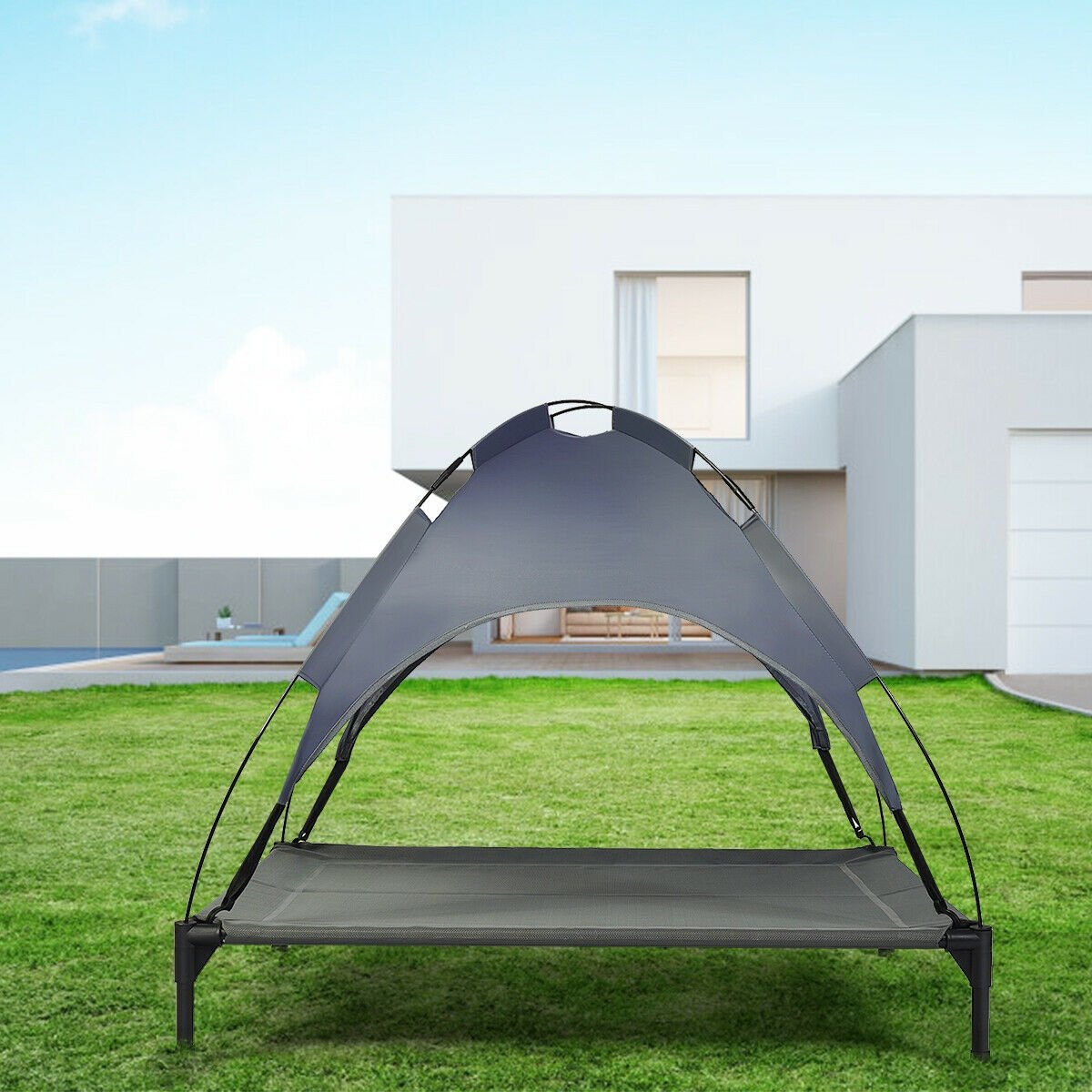 Portable Elevated Outdoor Pet Bed with Removable Canopy Shade-36 Inch