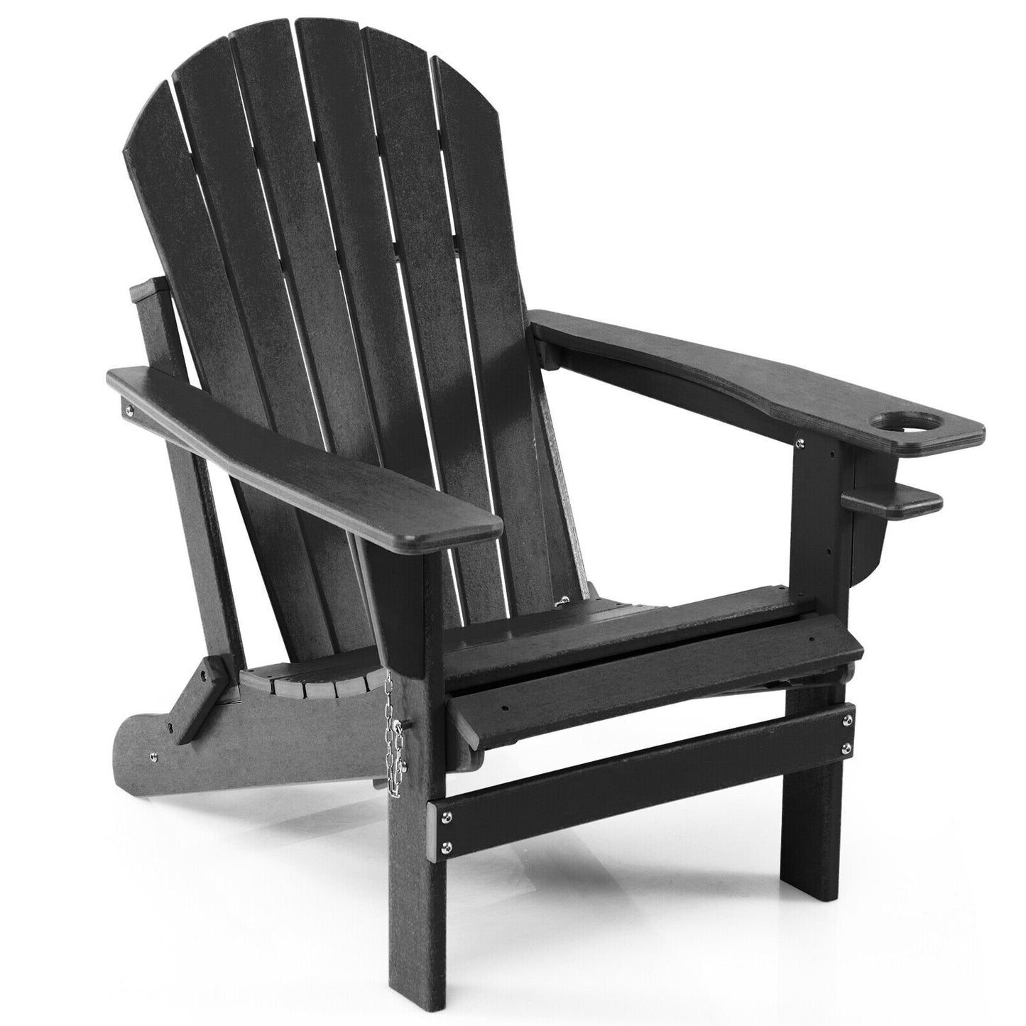 Patio All-Weather Folding Adirondack Chair with Pull-Out Ottoman-Black