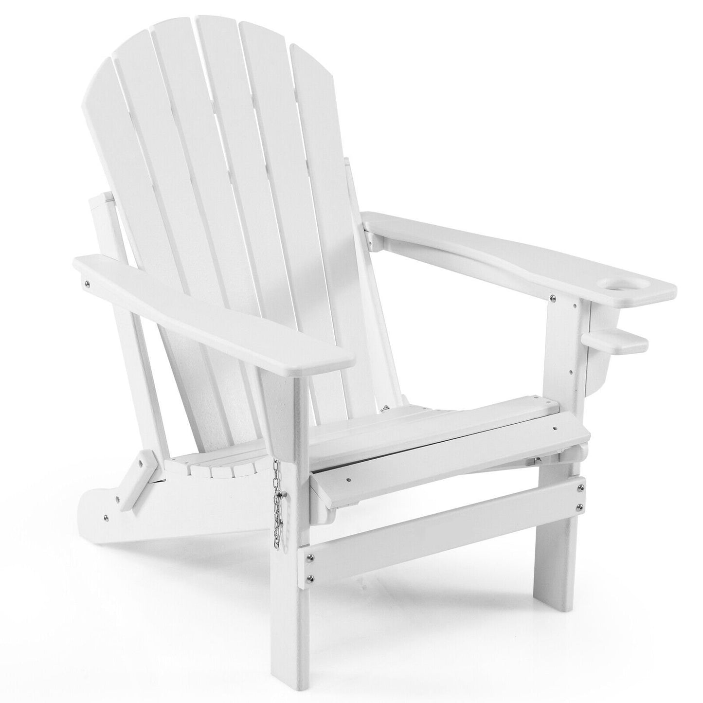 Patio All-Weather Folding Adirondack Chair with Pull-Out Ottoman-Black