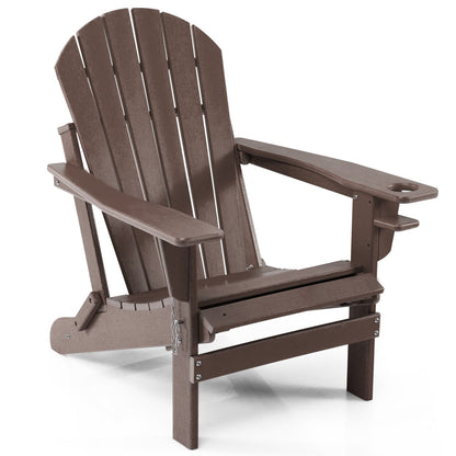 Patio All-Weather Folding Adirondack Chair with Pull-Out Ottoman-Black