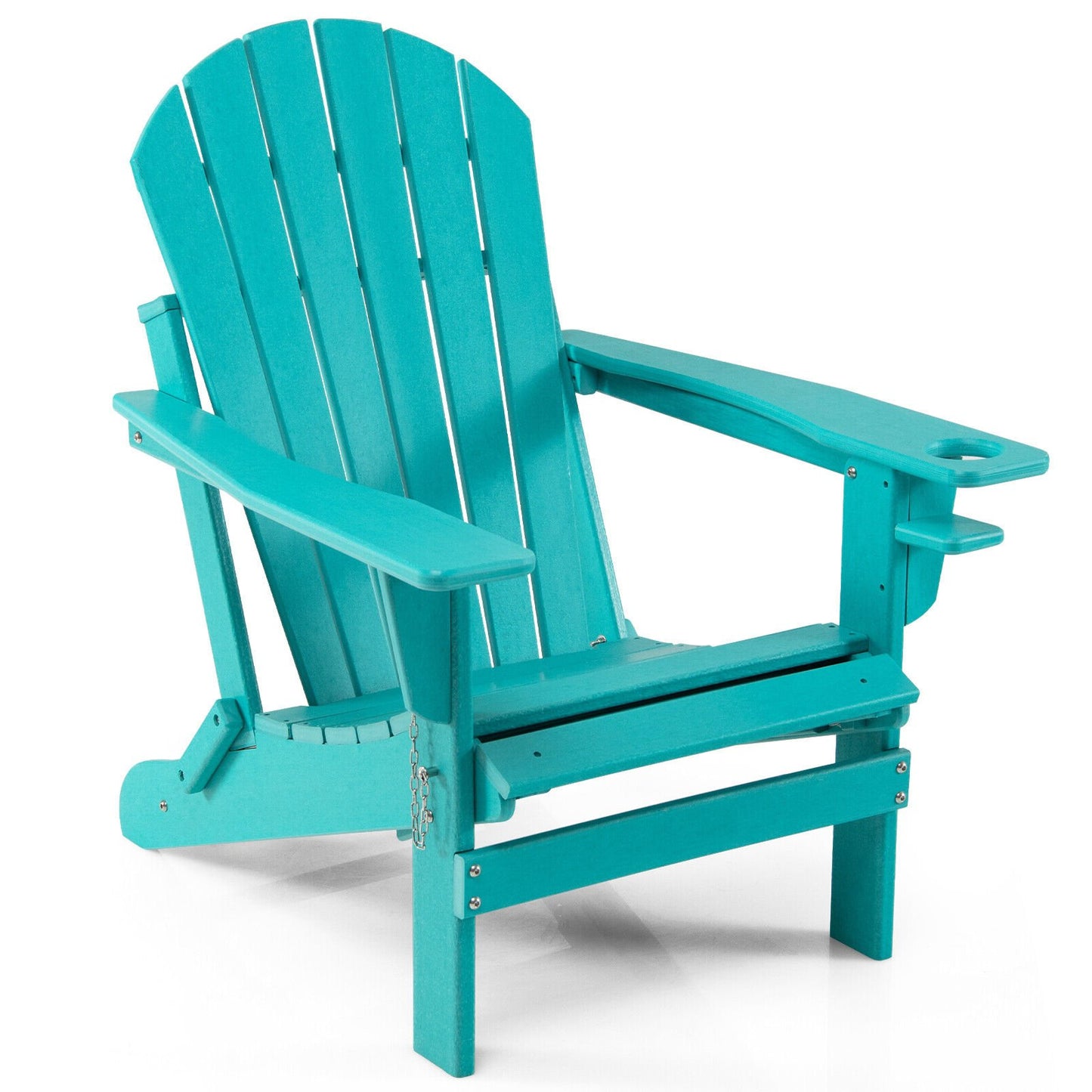 Patio All-Weather Folding Adirondack Chair with Pull-Out Ottoman-Black