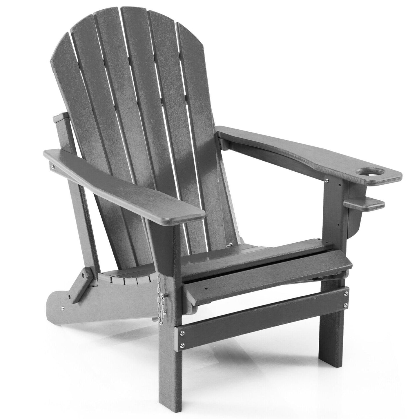 Patio All-Weather Folding Adirondack Chair with Pull-Out Ottoman-Black