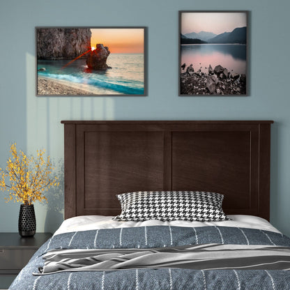 Solid Wood Flat Panel Headboard for Twin-size Bed-Black