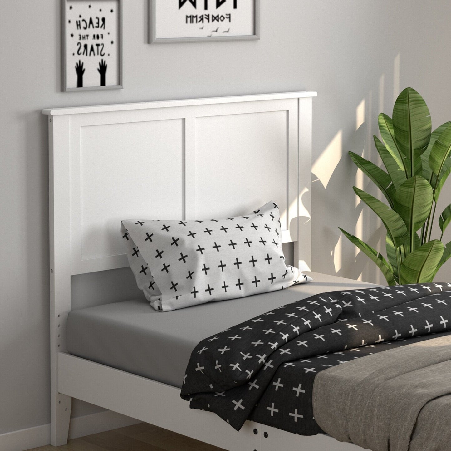 Solid Wood Flat Panel Headboard for Twin-size Bed-Black