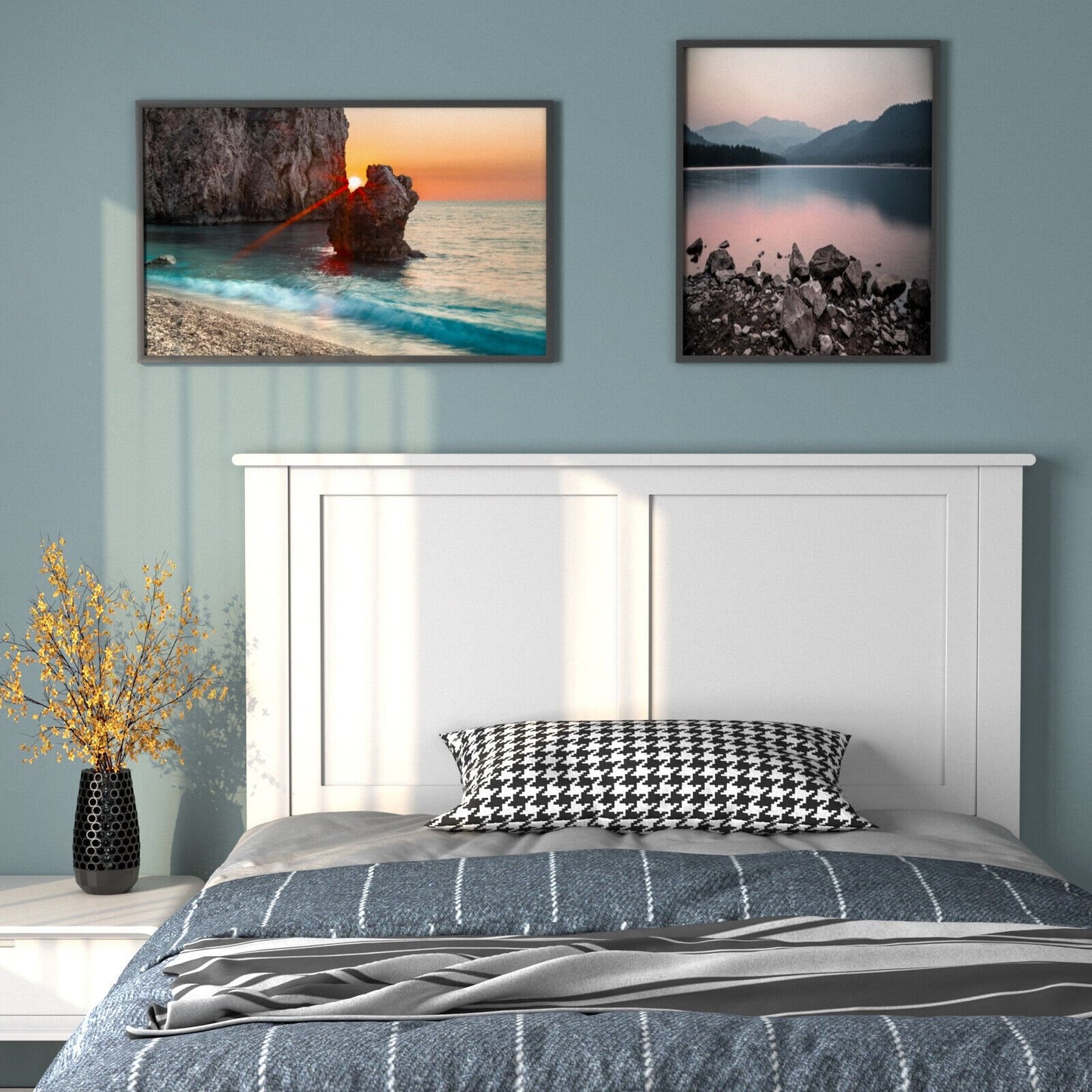 Solid Wood Flat Panel Headboard for Twin-size Bed-Black