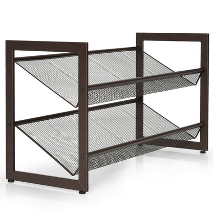 2/3/4 Tiers Flat and Slant Metal Shoe Rack for Entryway Hallway-4-Tier