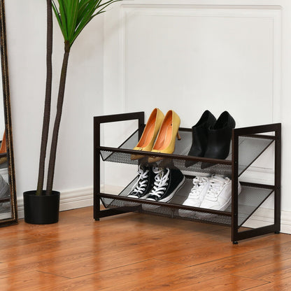 2/3/4 Tiers Flat and Slant Metal Shoe Rack for Entryway Hallway-4-Tier