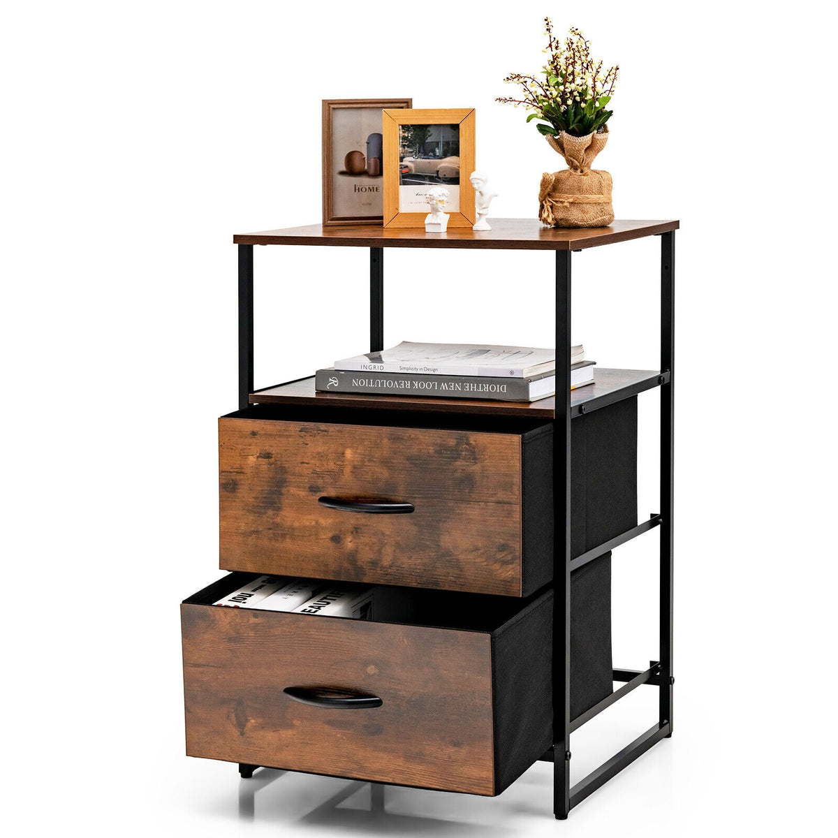 Freestanding Cabinet Dresser with Wooden Top Shelves-S
