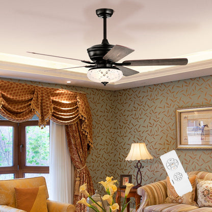 52 Inch Ceiling Fan with 3 Wind Speeds and 5 Reversible Blades-Black