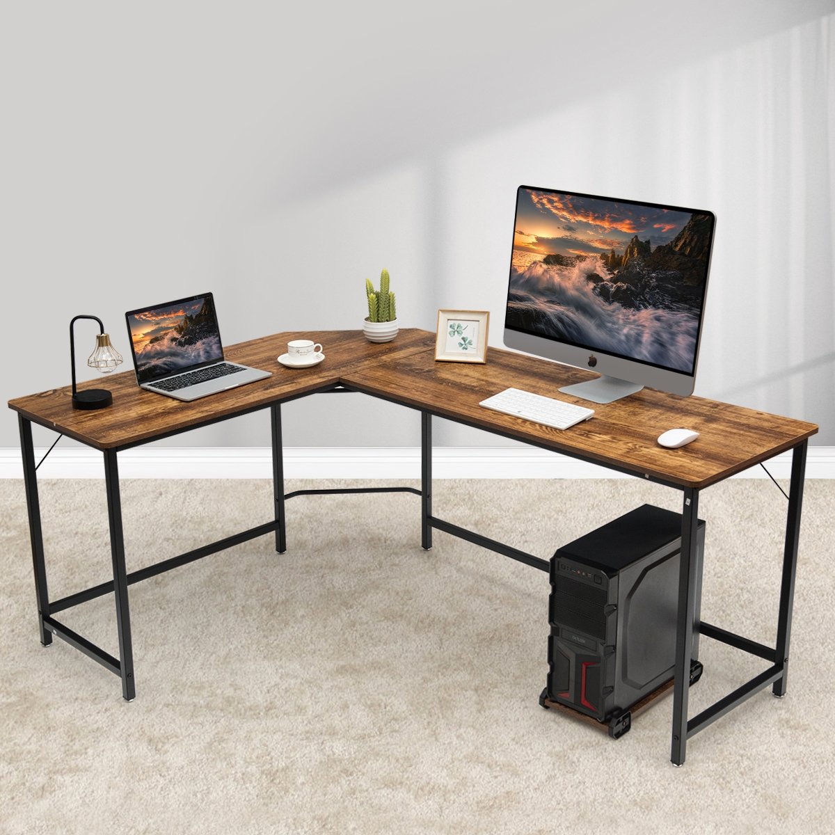 L Shaped Corner Computer Desk Laptop Gaming Table Workstation-Black