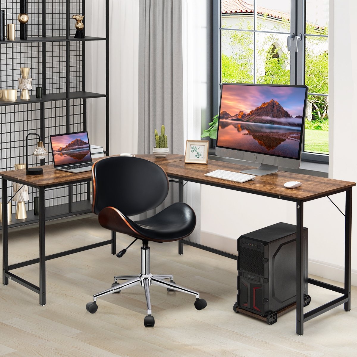 L Shaped Corner Computer Desk Laptop Gaming Table Workstation-Black