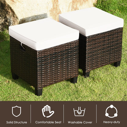 2 Pcs Patio Rattan Ottoman Cushioned Seat Foot Rest-Beige