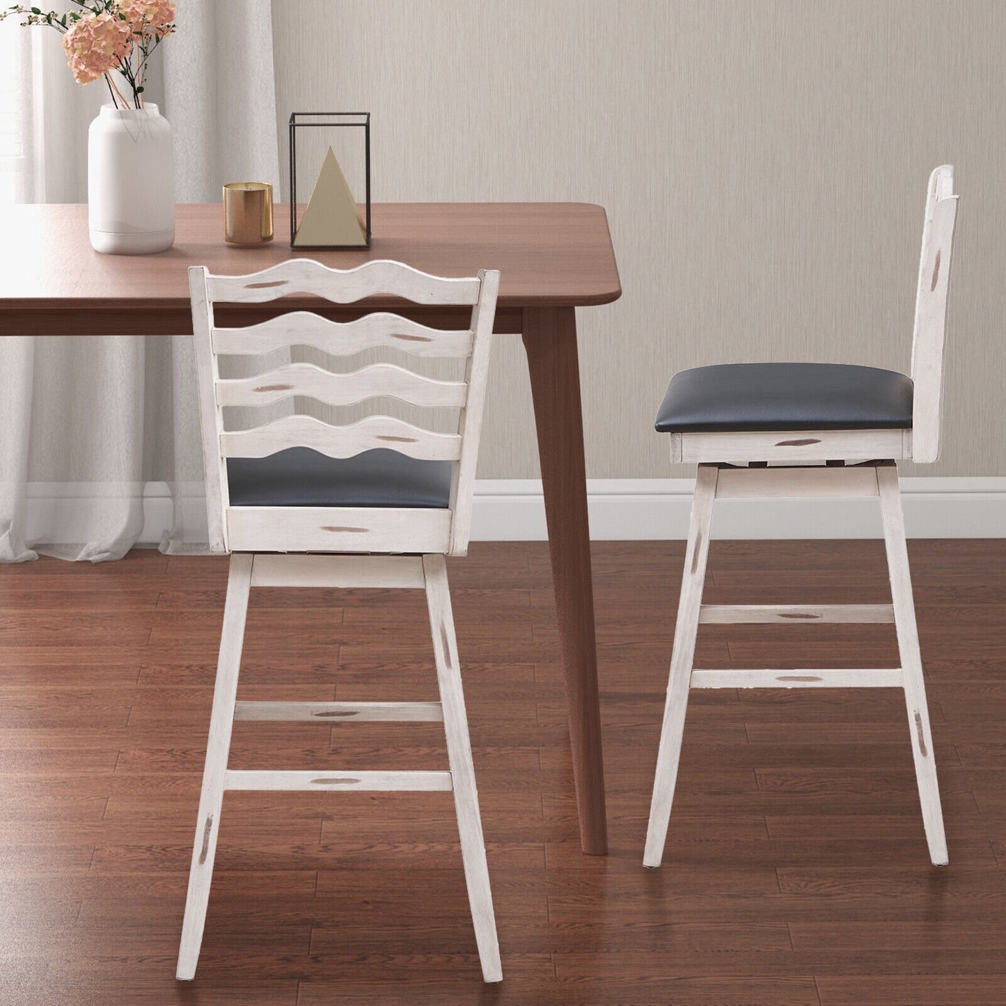 360° Swivel Bar Stools with Rubber Wood Frame and Ergonomic Backrest and Footrest-29 inches