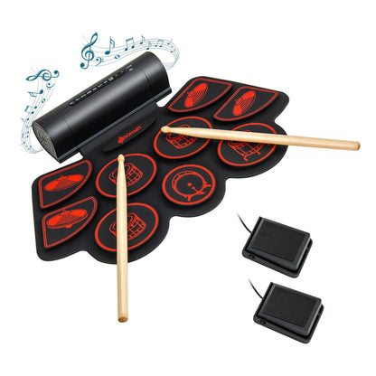 Electronic Drum Set with 2 Build-in Stereo Speakers for Kids-Green