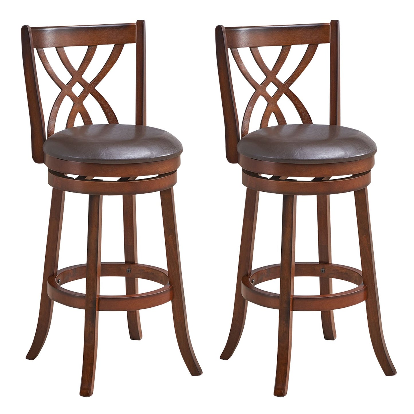 360° Swivel Counter Height Chairs with PU Leather Cushioned Seat and Footrests-26 inches