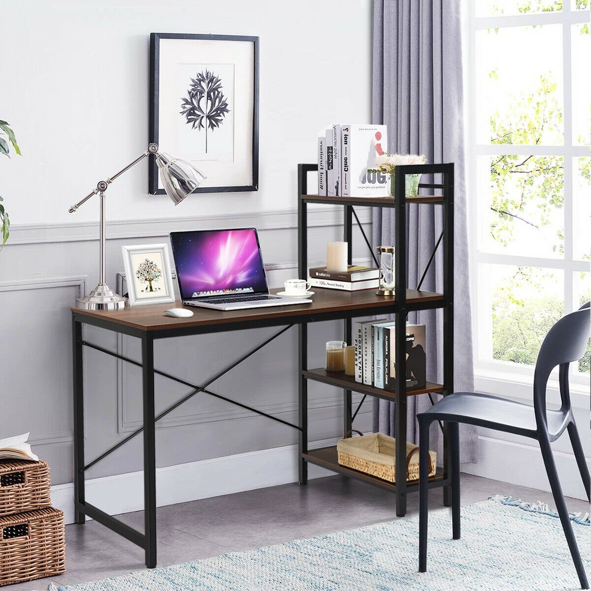 47.5 Inch Writing Study Computer Desk with 4-Tier Shelves-Black