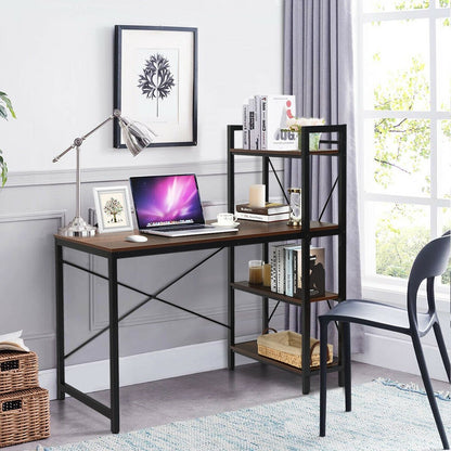 47.5 Inch Writing Study Computer Desk with 4-Tier Shelves-Black