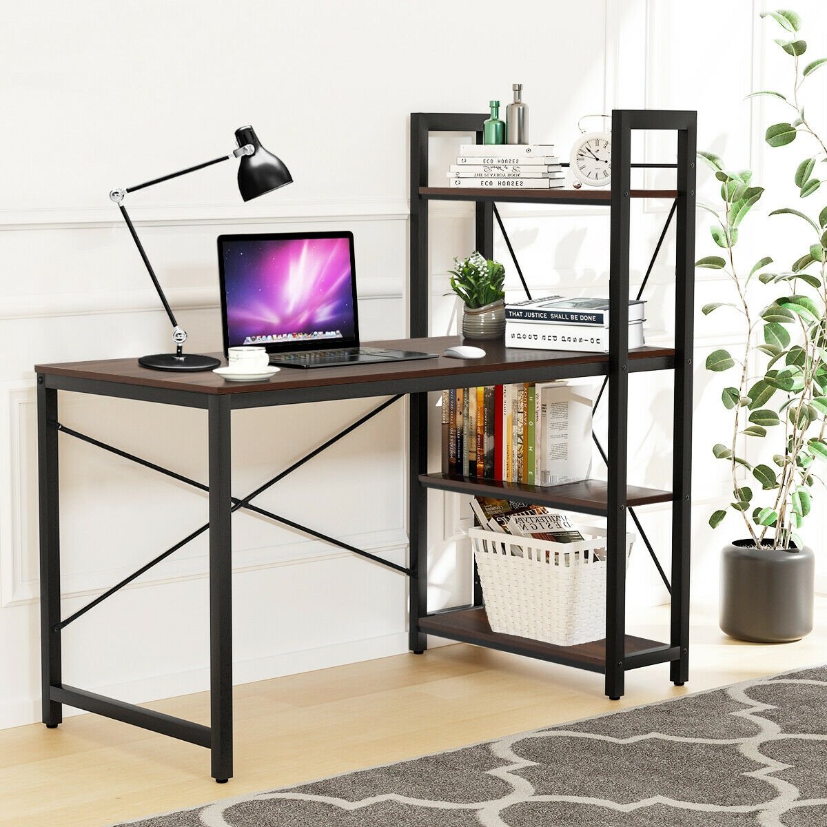 47.5 Inch Writing Study Computer Desk with 4-Tier Shelves-Black