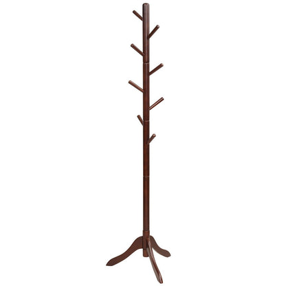 Adjustable Wooden Tree Coat Rack with 8 Hooks-Black